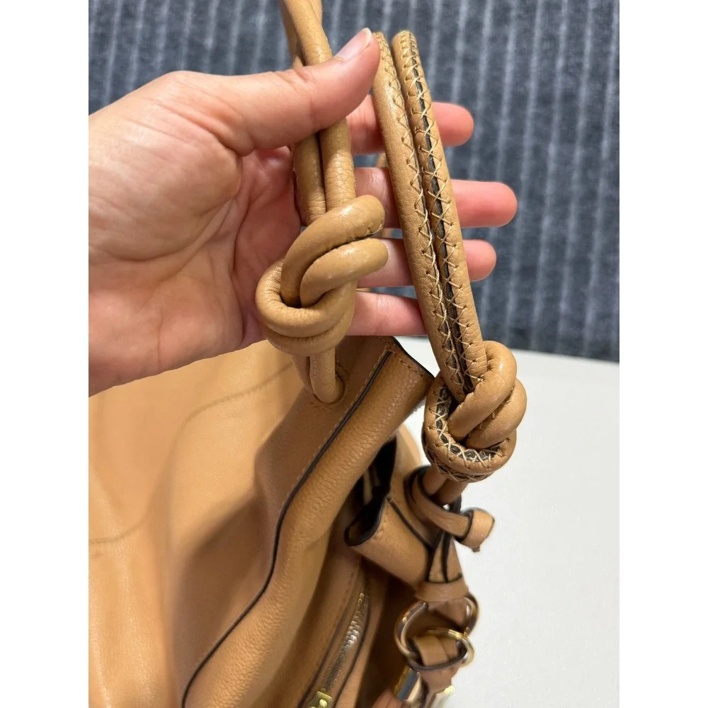 Vince‎ Camuto Hobo Bag Women Large Tan Pebbled Leather Knotted Tassel Casual